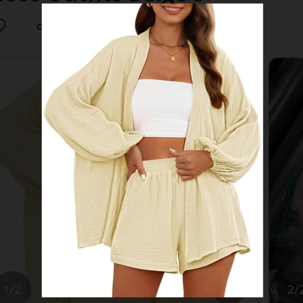 👑 Chic Queen Lounge Set for Women – Long Sleeve Belted Blouse & Shorts NWNT